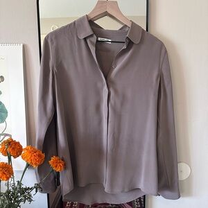 Everlane Silk Blouse in Taupe